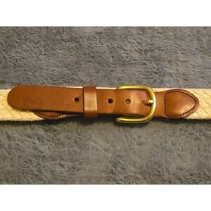 Vtg Leather Man Ltd  Rope Braided Belt Brown Beige Leather Brass Nautical 42 XL
